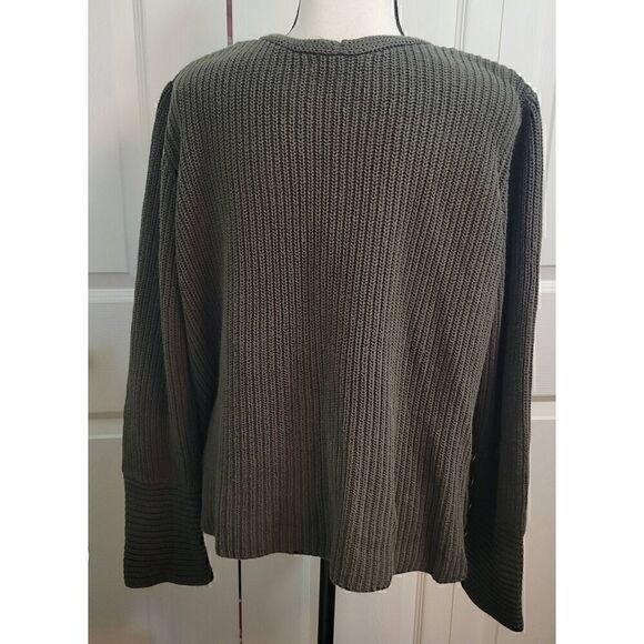 Sonoma Sz XL Drk Green V Neck, Anchor Buttons Side Tunic Sweater - Picture 2 of 6